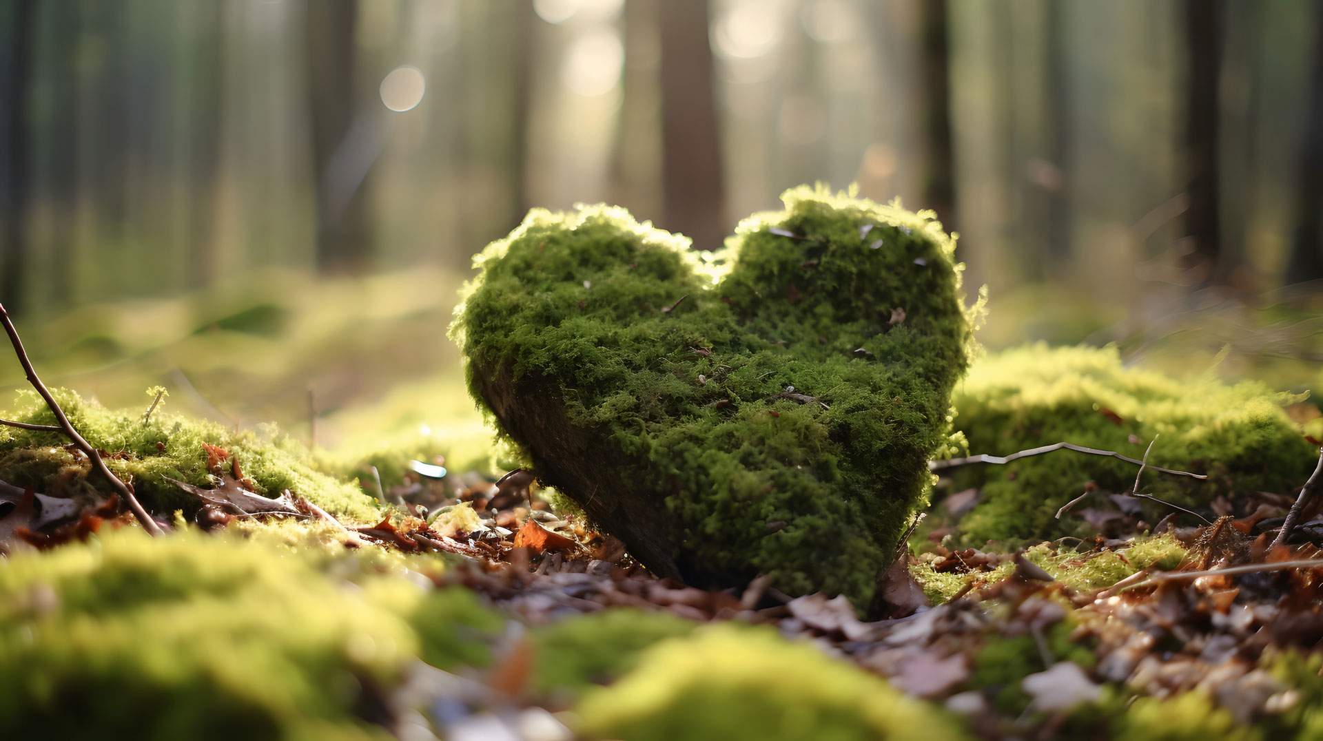 Moosbewachsener Herzstein im FriedWald – Symbol der FriedWald-Bestattung und naturnahen Bestattungsformen bei Kuhn Bestattungen, Bestatter Asperg